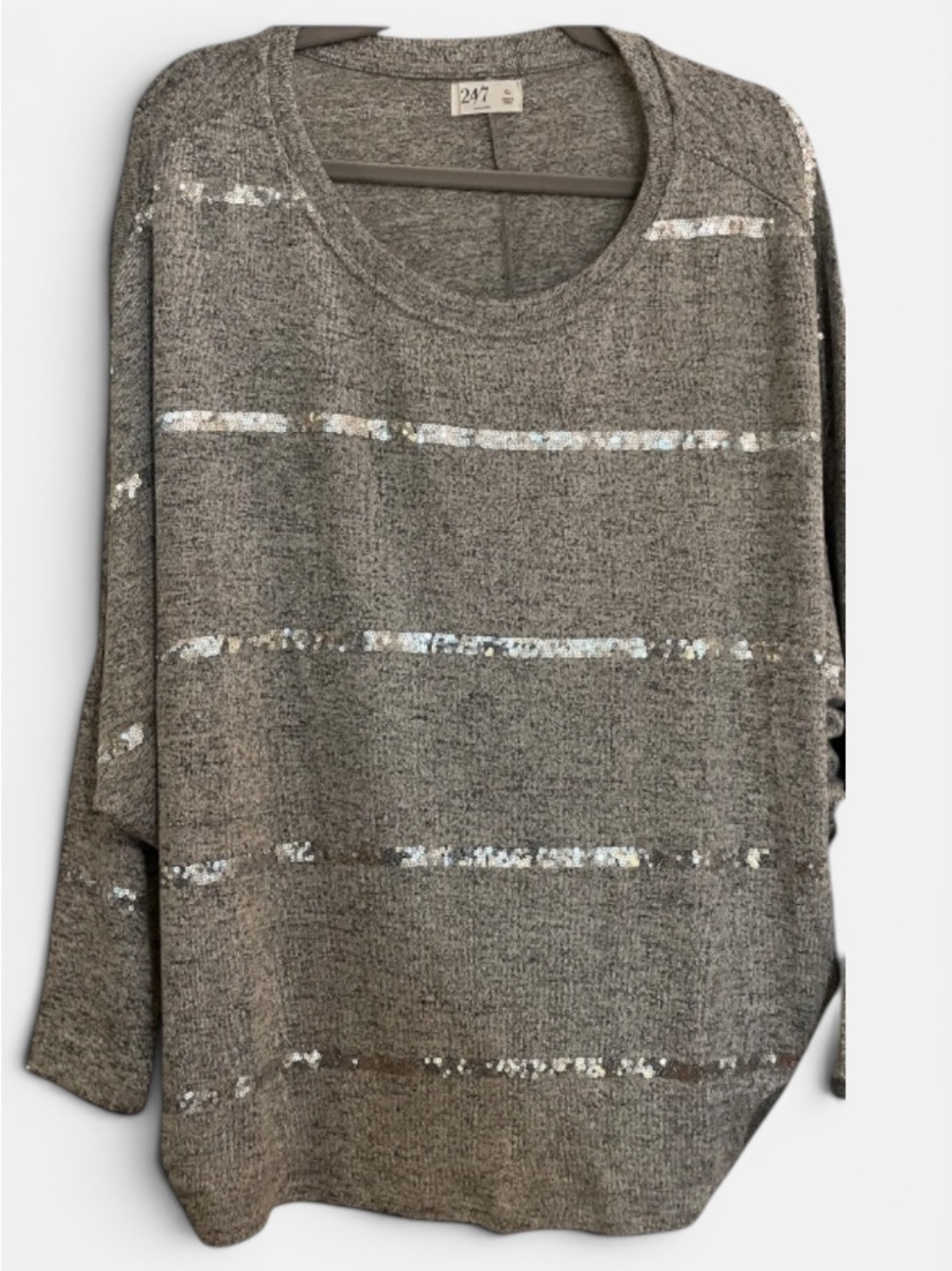 47 Women's Grey Sequin Stripe Pullover